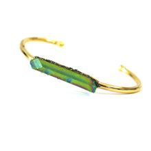 Load image into Gallery viewer, Green Raw Aurora Crystal 24k Gold Plated Bangle