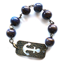 Load image into Gallery viewer, Large Anchor Bracelet // Blue Ceramic Bead Bracelet // Motivational Gift