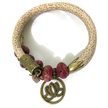 Load image into Gallery viewer, Leather and Jasper Wrap Bracelet - Beige, Fuchsia Jasper and Antique Bronze - Leather and Fuchsia Terra Jasper Beads - One Size Fits All - Wrappy Collection - Clay Space