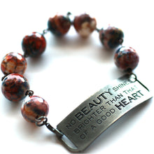 Load image into Gallery viewer, No Beauty Shines Brighter than that of a Kind Heart Quote Bracelet // Motivational Bracelet