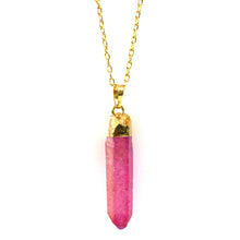 Load image into Gallery viewer, Pink Raw Aura Crystal Pendant on 18&quot; 24k Gold Chain