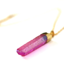 Load image into Gallery viewer, Pink Raw Aura Crystal Pendant on 18&quot; 24k Gold Chain