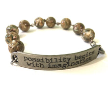 Load image into Gallery viewer, Possibility Begins with Imagination Quote Bracelet // Inspirational Jewelry // Gift for Her