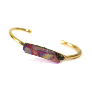 Purple Raw Aurora Crystal 24k Gold Plated Bangle