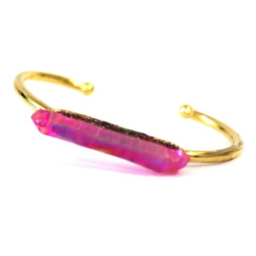 Raw Pink Crystal on Gold Plated Bracelet