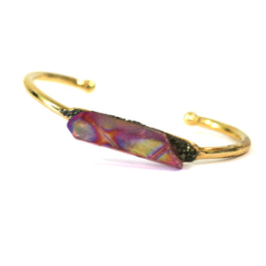 Red Raw Aurora Crystal 24k Gold Plated Bangle