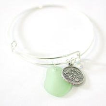 Load image into Gallery viewer, Silver Aquarius Bracelet - Green Sea Glass, Swarovski Teardrop and Antique Silver - Simple Zodiac Accessory - One Size Fits All - Zodiacharm - Clay Space
