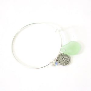 Silver Aquarius Bracelet - Green Sea Glass, Swarovski Teardrop and Antique Silver - Simple Zodiac Accessory - One Size Fits All - Zodiacharm - Clay Space