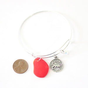 Silver Aries Bracelet - Red Sea Glass, Swarovski Teardrop and Antique Silver - Simple Zodiac Accessory - One Size Fits All - Zodiacharm - Clay Space