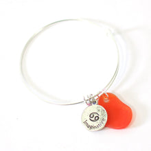Load image into Gallery viewer, Silver Cancer Bracelet - Orange Sea Glass, Swarovski Teardrop and Antique Silver - Simple Zodiac Accessory - One Size Fits All - Zodiacharm - Clay Space