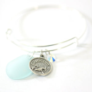 Silver Capricorn Bracelet - Light Blue Sea Glass, Swarovski Teardrop and Antique Silver - Simple Zodiac Accessory - One Size Fits All - Zodiacharm - Clay Space