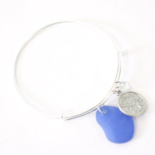 Load image into Gallery viewer, Silver Gemini Bracelet - Blue Sea Glass, Swarovski Teardrop and Antique Silver - Simple Zodiac Accessory - One Size Fits All - Zodiacharm - Clay Space