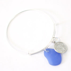 Silver Gemini Bracelet - Blue Sea Glass, Swarovski Teardrop and Antique Silver - Simple Zodiac Accessory - One Size Fits All - Zodiacharm - Clay Space