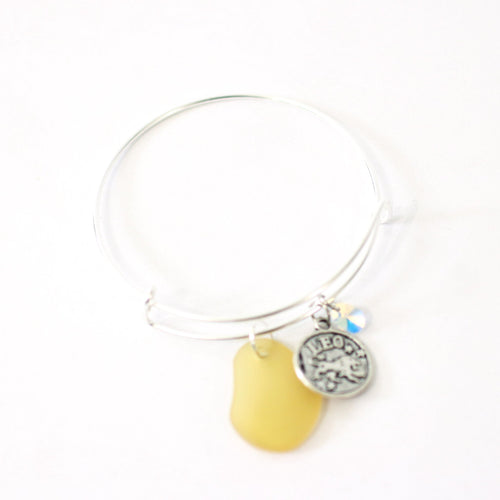 Silver Leo Bracelet - Yellow Sea Glass, Swarovski Teardrop and Antique Silver - Simple Zodiac Accessory - One Size Fits All - Zodiacharm - Clay Space