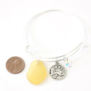 Silver Leo Bracelet - Yellow Sea Glass, Swarovski Teardrop and Antique Silver - Simple Zodiac Accessory - One Size Fits All - Zodiacharm - Clay Space