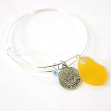 Load image into Gallery viewer, Silver Libra Bracelet - Yellow Sea Glass, Swarovski Teardrop and Antique Silver - Simple Zodiac Accessory - One Size Fits All - Zodiacharm - Clay Space