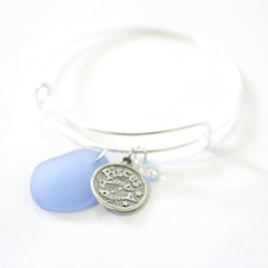 Silver Pisces Bracelet - Blue Sea Glass, Swarovski Teardrop and Antique Silver - Simple Zodiac Accessory - One Size Fits All - Zodiacharm - Clay Space