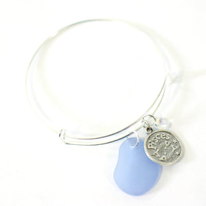 Silver Pisces Bracelet - Blue Sea Glass, Swarovski Teardrop and Antique Silver - Simple Zodiac Accessory - One Size Fits All - Zodiacharm - Clay Space