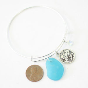 Silver Scorpio Bracelet - Blue Sea Glass, Swarovski Teardrop and Antique Silver - Simple Zodiac Accessory - One Size Fits All - Zodiacharm - Clay Space