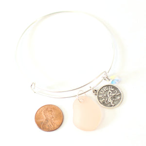 Silver Taurus Bracelet - Pink Sea Glass, Swarovski Teardrop and Antique Silver - Simple Zodiac Accessory - One Size Fits All - Zodiacharm - Clay Space
