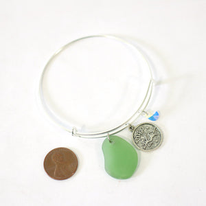 Silver Virgo Bracelet - Green Sea Glass, Swarovski Teardrop and Antique Silver - Simple Zodiac Accessory - One Size Fits All - Zodiacharm - Clay Space