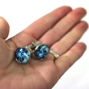 Blue Moon 16mm Glass Dome Cufflinks // Perfect Wedding Gift for Groom