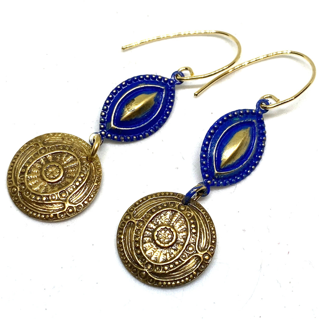 Ancient Coin Blue Accent Dangle Earrings