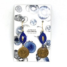 Load image into Gallery viewer, Ancient Coin Blue Accent Dangle Earrings