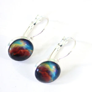Aurora Nebula 10mm Glass Dome Cabochon Post Earrings // Gift Under $25