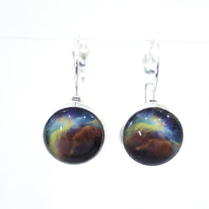 Aurora Nebula 10mm Glass Dome Cabochon Post Earrings // Gift Under $25