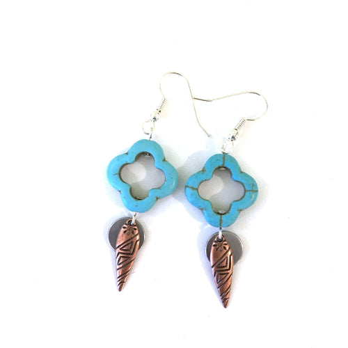 Barcelona Love Turquoise and Copper Dangle Earrings