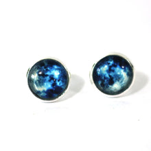 Load image into Gallery viewer, Blue Moon 12mm Glass Dome Cabochon Post Earrings // Perfect Wedding Gift for Bridesmaids
