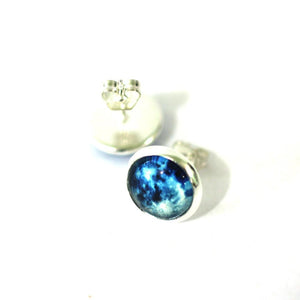 Blue Moon 12mm Glass Dome Cabochon Post Earrings // Perfect Wedding Gift for Bridesmaids