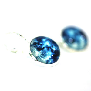 Blue Moon 14mm Glass Dome Cabochon Dangle Earrings // Perfect Wedding Gift for Bridesmaids