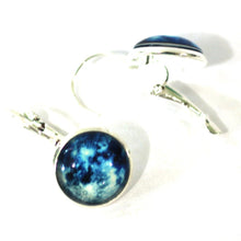 Load image into Gallery viewer, Blue Moon 14mm Glass Dome Cabochon Dangle Earrings // Perfect Wedding Gift for Bridesmaids