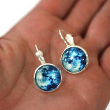 Load image into Gallery viewer, Blue Moon 14mm Glass Dome Cabochon Dangle Earrings // Perfect Wedding Gift for Bridesmaids