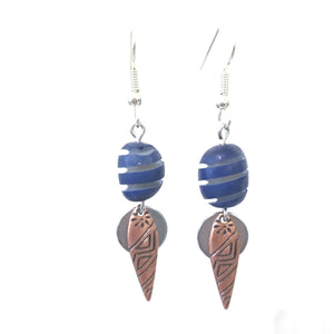 Blue Spiral with Copper Tribal Spike Dangle Earrings