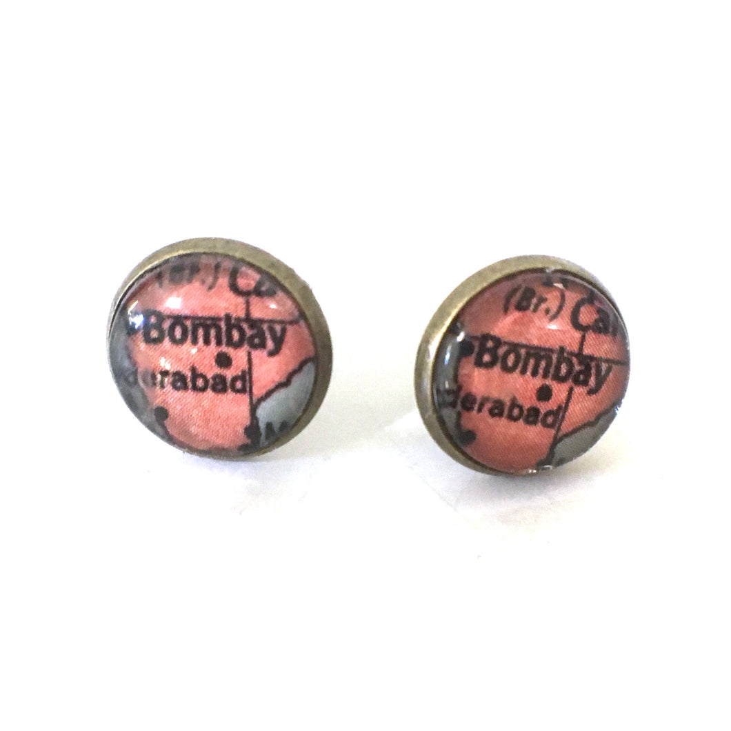 Bombay Vintage Map Post Earrings