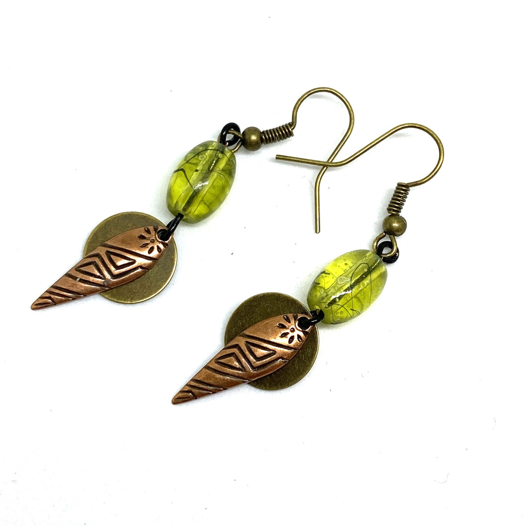 Lime Green Retro Inspired Glass Bead Tribal Earrings