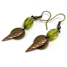 Load image into Gallery viewer, Lime Green Retro Inspired Glass Bead Tribal Earrings