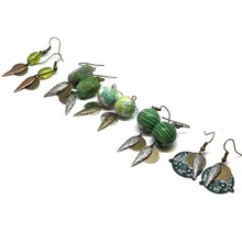 Load image into Gallery viewer, Lime Green Retro Inspired Glass Bead Tribal Earrings