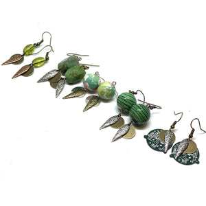 Lime Green Retro Inspired Glass Bead Tribal Earrings