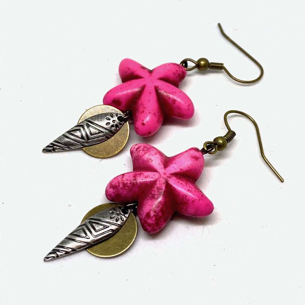 Moana Inspired Pink Star Tribal Dangle Earrings