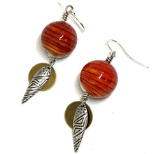 Load image into Gallery viewer, Red Glass Striped Beaded Dangle Tribal Earrings