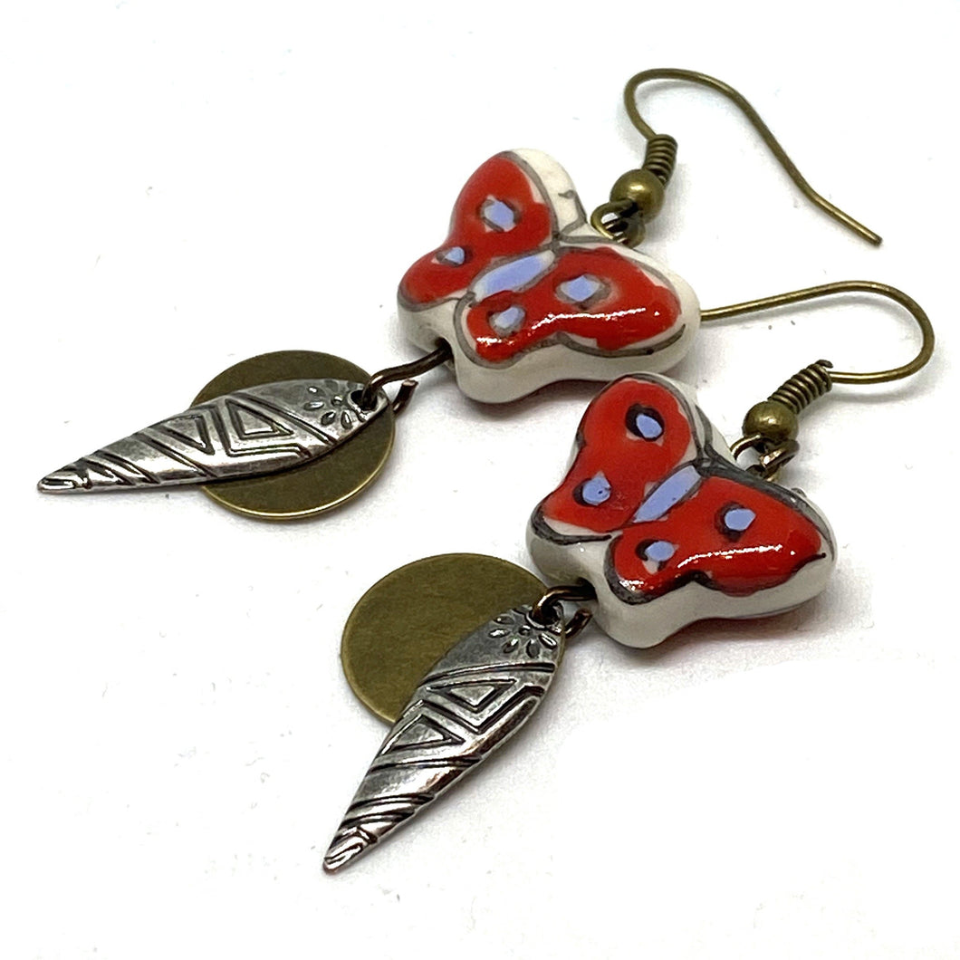 Red Hand Painted Butterfly Earrings