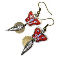 Load image into Gallery viewer, Red Hand Painted Butterfly Earrings