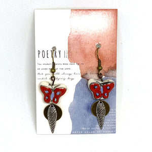 Red Hand Painted Butterfly Earrings