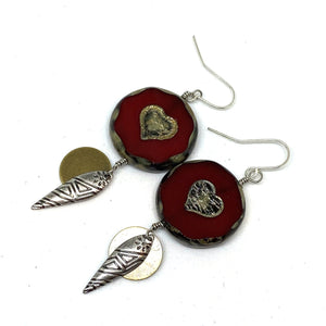 Red Heart Czech Glass Tribal Earrings