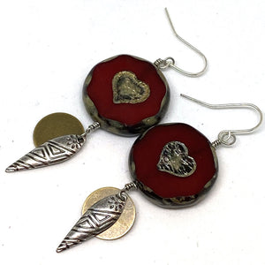 Red Heart Czech Glass Tribal Earrings