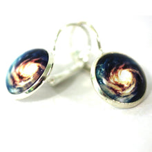 Load image into Gallery viewer, Spiral Galaxy 14mm Glass Dome Dangle Earrings